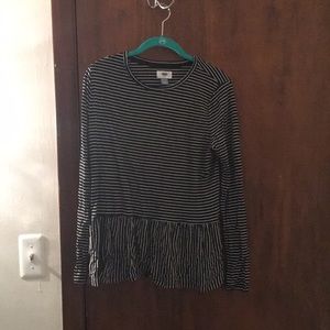 Black and white striped peplum top